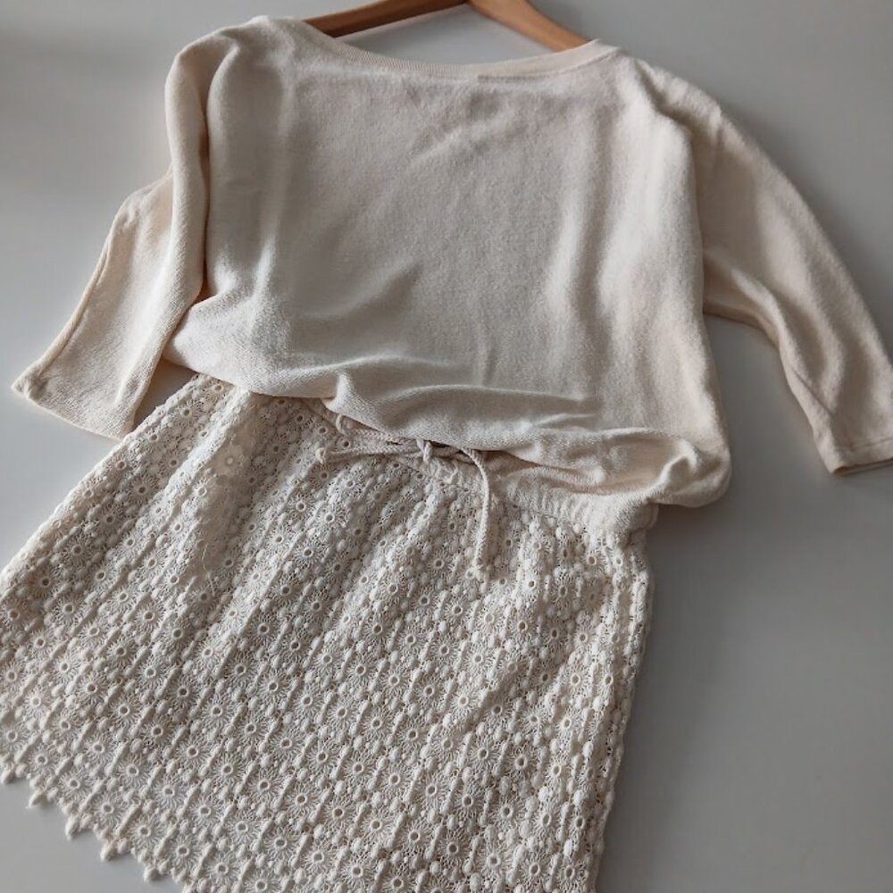 Zara Cream Terry Cloth & Lace Mini Dress XS
